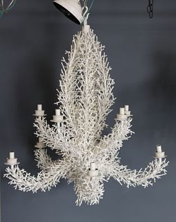 Enameled Metal Coral Form 10 Light Chandelier