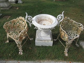 Pair Of Cast Iron Chairs Together with A