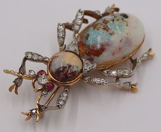 JEWELRY. Antique Opal, Diamond and Ruby Cabochon