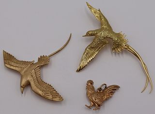 JEWELRY. (3) Assorted Gold Bird Form Brooches.