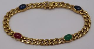 JEWELRY. Italian 18kt Gold & Colored Gem Bracelet.