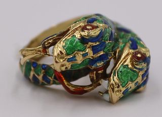 JEWELRY. Italian 18kt Gold and Enamel Snake Ring.