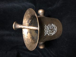 18th Century Metal Mortar and Pestle with Lion and Crown Crest