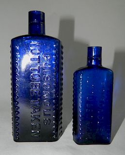 2 Poison cobalt rectangle bottles