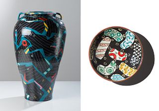 John Donoghue (2) D-5 (vase) & Untitled (platter), 1986 & 1980