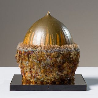 Ken Shores Feathered Fetish Ceramic Vase, Brown