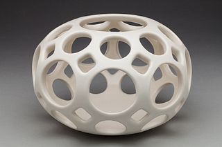 Pierced White Ceramic Openwork Orb Candleholder