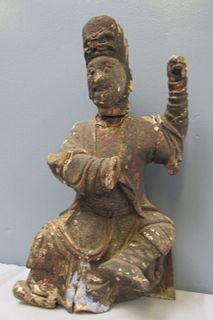 Antique Carved And Polychrome Buddha As / Is