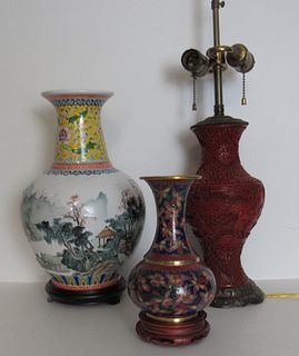 Antique Cinnabar Vase, Republic Porcelain Vase &