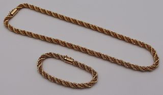 JEWELRY. 2 Pc. 14kt Gold Rope Twist Suite.