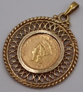 JEWELRY. 14kt Gold 1873 Indian Princess Pendant.