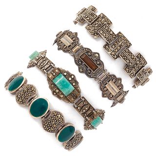 Collection of Art Deco Marcasite, Silver Bracelets