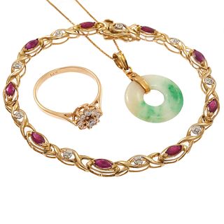 Collection of Diamond, Ruby, Jade Gold Jewelry Items