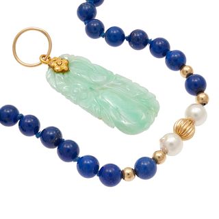 Collection of Jade, Lapis, Cultured Pearl, 14k Jewelry