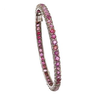 Pink Sapphire, 14k White Gold Bangle Bracelet