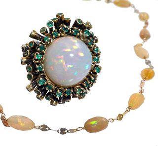 Opal, Emerald, 14k, Sterling Silver Ring and Necklace