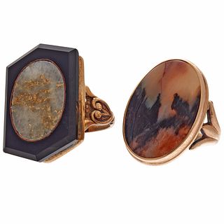 Collection of Two Gold-in-Quartz, Agate Rings
