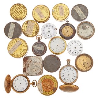 Collection of Pocket Watch Movements and Parts