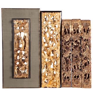 Group of Six Gilt Lacquered Architectural Fragments, 19th Century