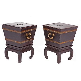 Pair of Rosewood Ice Chests and Stands