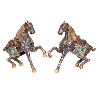 Pair of Cloisonne Enamel Horses, 20th Century