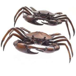 Pair of Japanese Bronze Crabs, Early 20th Century