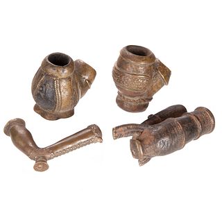 Four West African Bronze Smoking Pipes