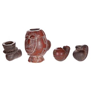 Four African Clay Smoking Pipes 