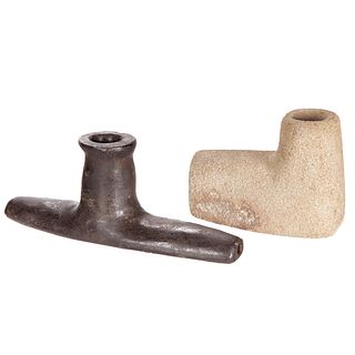 Two Native American Stone Smoking Pipes 