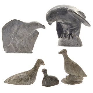 Five Inuit Stone Bird Carvings 