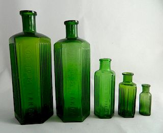 5 Poison green hexagonal bottles