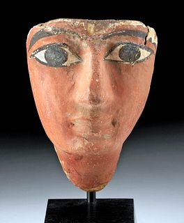 Fine Egyptian Painted Gesso Cedar Mummy Mask