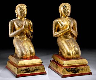 Matching Pair of Gilded Brass Buddhist Monks