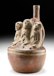 Moche Pottery Stirrup Vessel w/ Starving Figures