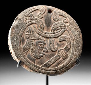 Teotihuacan Stone & Spondylus Shell Mirror w/ Ruler
