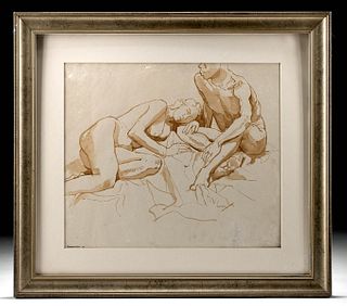 Signed Philip Pearlstein Watercolor - Nudes 1961