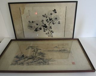 Framed Chinese Floral & Landscape Paintings.