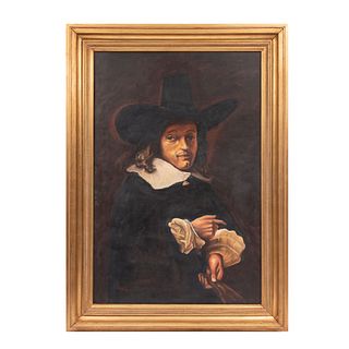 M Ramos. Reproducción de la obra de Rembrandt Van Rijn. "Retrato de un caballero con sombrero y guantes". Firmado. Óleo sobre tela.