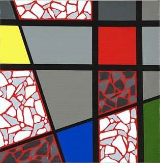 EDDIE BRUCKNER, Mosaic Color Grid - Naphthol Crimson on Black