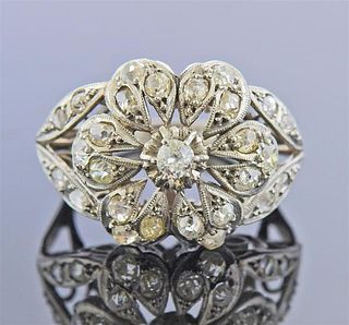 1940s 18K Gold Diamond Floral Ring