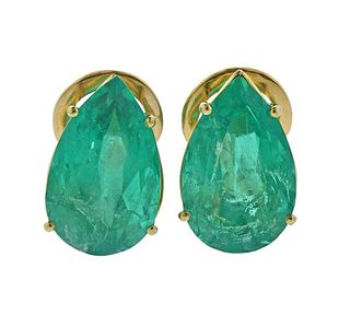 18K Gold 16 Carats Emerald Earrings 