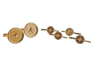 Tiffany &amp; Co 14K Gold Button Cufflinks Stud Dress Set