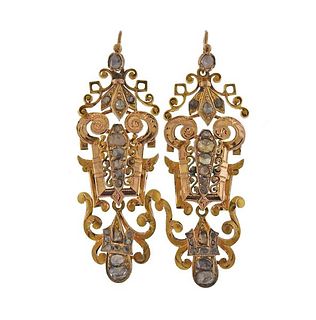 Antique 18K Gold Diamond Drop Earrings