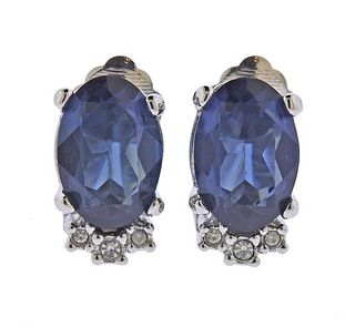 Christian Dior Blue Stone Clip on Costume Earrings