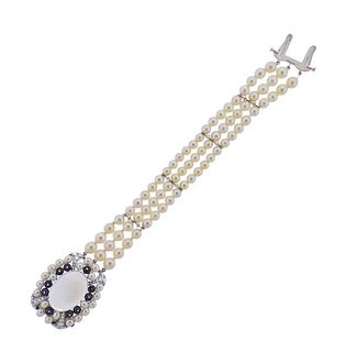 Yard Platinum Diamond Moonstone Pearl Bracelet