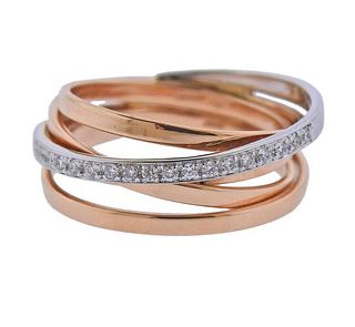 18K Two Tone Gold Diamond Crossover Band Ring 