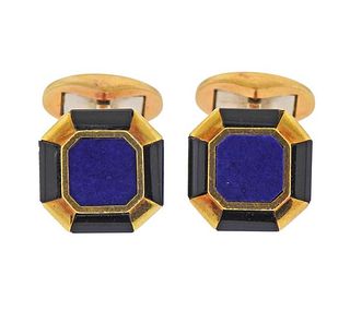 Tiffany &amp; Co 18K Gold Lapis Onyx Cufflinks