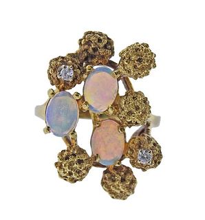 1970s 14K Gold Diamond Opal Ring