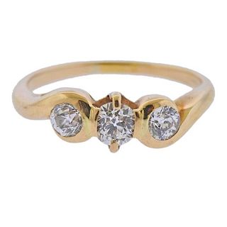 14K Gold Diamond 3 Stone Ring