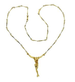 Salvador Dali 18K Gold Christ Saint John Cross Pendant on Necklace 